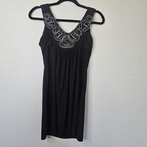 American City Wear Dress L‎ Womens Black Sleeveless Zipper Rosette V Neck Midi
